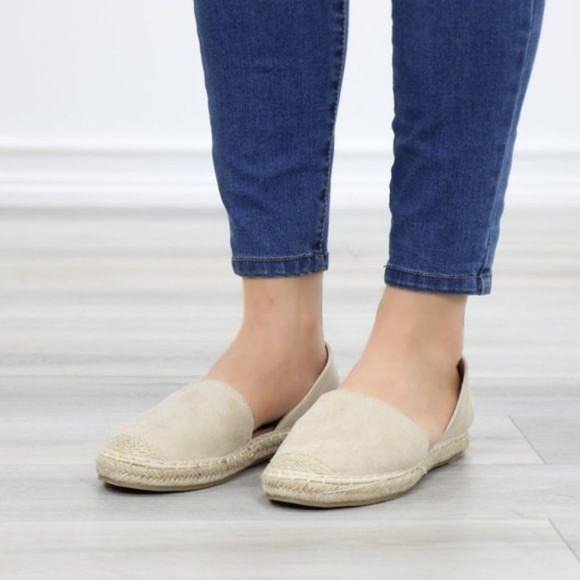 Beige Vegan Suede Flat Slip On Loafer Espadrilles - Picture 3 of 10